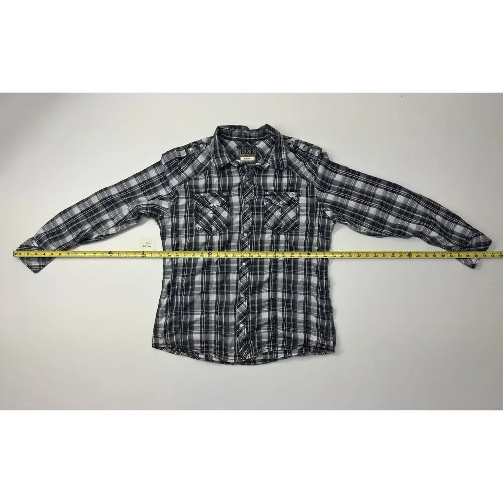 Used BKE Men's Slim Fit Western Pearl Snap Shirt Plaid Large Cotton